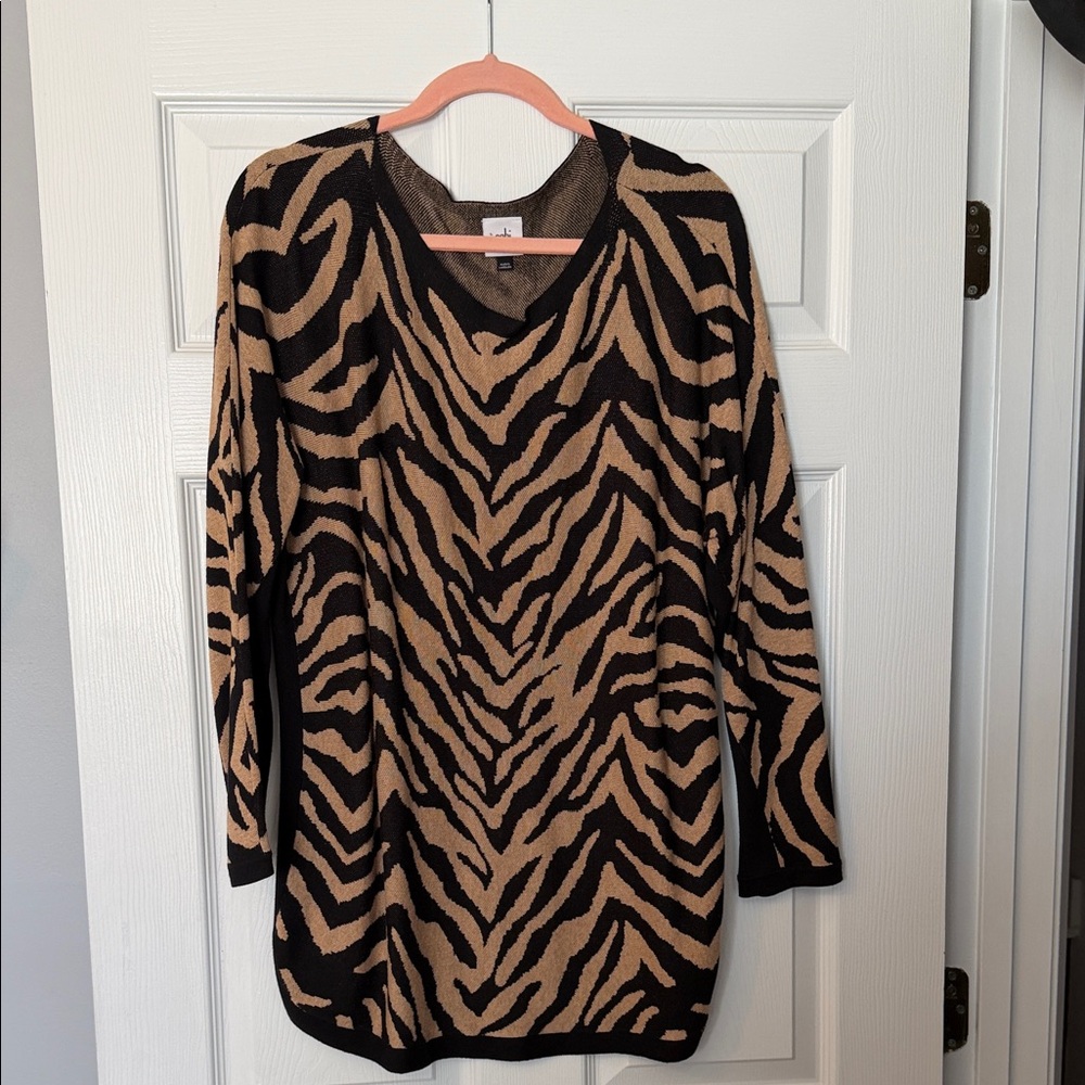 CAbi Zebra Print Sweater - Black and Tan
